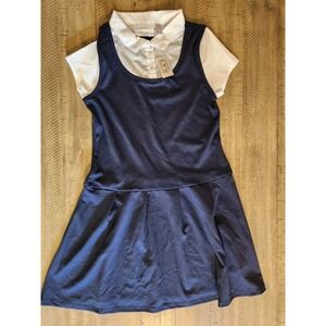 THE CHILDRENS PLACE Dress Girl XL 14 Navy‎ Blue UNIFORM Short Sleeve White Polo